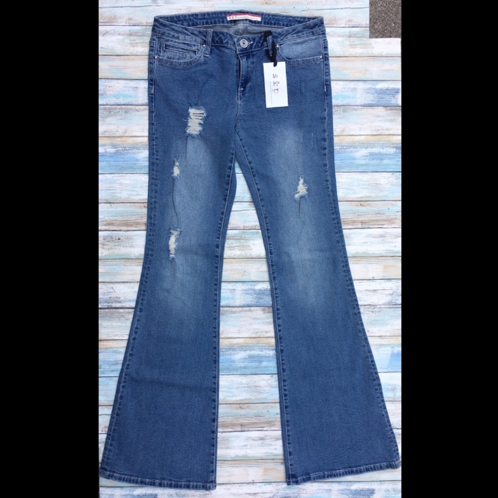 S & P deconstructed flare jeans, size 11 long